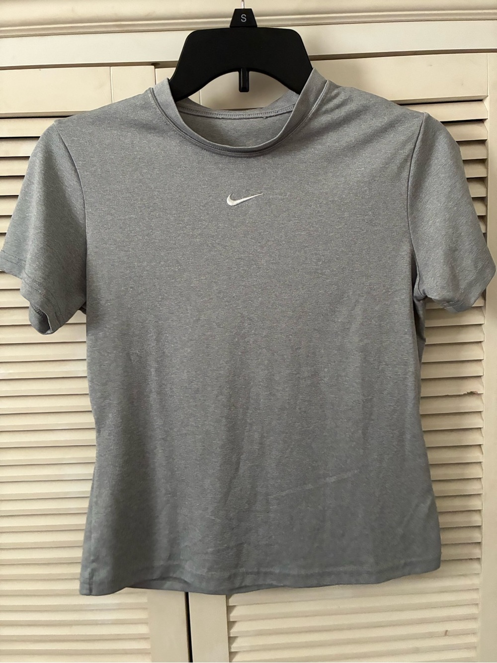 Nike Women's Light Gray Short Sleeve Performance Tee with Swoosh